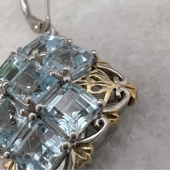 Sky Blue Topaz 14K YG Asscher Cut Sterling Silver Lever Back Earrings - Picture 6 of 14